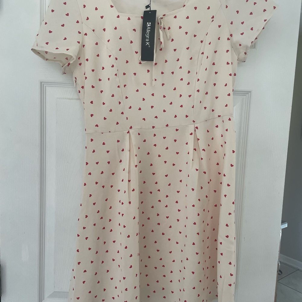 Amazon Kids Casual Dress - Cream with Red Hearts